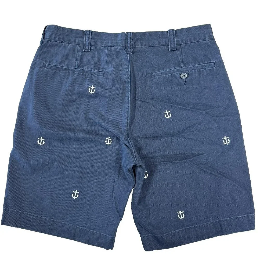J.Crew Nautical Anchor Embroidered Chino Shorts Mens 31 Preppy Navy Blue Coastal